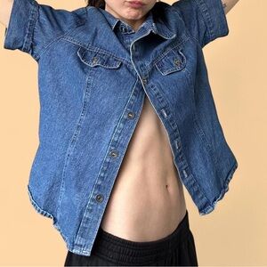 Classic Denim Short-Sleeve Button-Up Shirt - Blue
